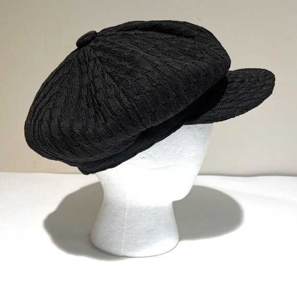 Vintage Suzanne Somers Cable Stitch Newsboy Hat Cabbie Black One Size Retro 80s - Picture 1 of 8